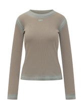 OFF-WHITE - Top a Costine Maniche Lunghe con Logo - Verde | Lidia Shopping | Official Website