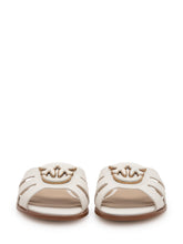 PINKO - Leather Sliders with Metal Detail - White - LIDIASHOPPING® - Official Website