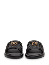 PINKO - Padded Leather Sliders with Logo Detail - Black - LIDIASHOPPING® - Official Website