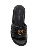 PINKO - Padded Leather Sliders with Logo Detail - Black - LIDIASHOPPING® - Official Website