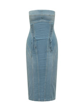 ELISABETTA FRANCHI - Long Denim Dress with Lacing - Blue - LIDIASHOPPING® - Official Website