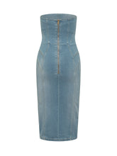 ELISABETTA FRANCHI - Long Denim Dress with Lacing - Blue - LIDIASHOPPING® - Official Website