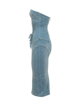 ELISABETTA FRANCHI - Long Denim Dress with Lacing - Blue - LIDIASHOPPING® - Official Website