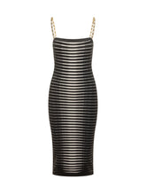 ELISABETTA FRANCHI - Abito di Maglia a Righe con Spalline Catena - Nero | Lidia Shopping | Official Website