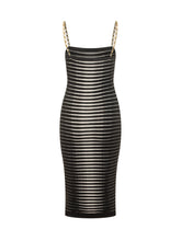 ELISABETTA FRANCHI - Abito di Maglia a Righe con Spalline Catena - Nero | Lidia Shopping | Official Website