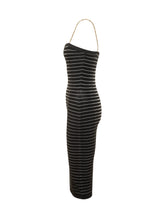 ELISABETTA FRANCHI - Abito di Maglia a Righe con Spalline Catena - Nero | Lidia Shopping | Official Website