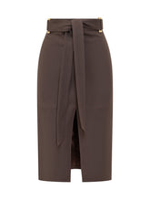 ELISABETTA FRANCHI - Gonna Midi a Vita Alta con Cintura - Marrone | Lidia Shopping | Official Website