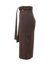 ELISABETTA FRANCHI - Gonna Midi a Vita Alta con Cintura - Marrone | Lidia Shopping | Official Website