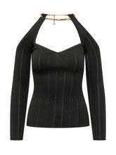 ELISABETTA FRANCHI - Tricot Top with Heart Neckline and Neck Detail - Black - LIDIASHOPPING® - Official Website