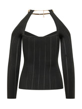 ELISABETTA FRANCHI - Tricot Top with Heart Neckline and Neck Detail - Black - LIDIASHOPPING® - Official Website
