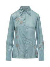 PINKO - Christa Fluid Shirt with Embroidery - Blue - LIDIASHOPPING® - Official Website