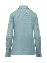 PINKO - Christa Fluid Shirt with Embroidery - Blue - LIDIASHOPPING® - Official Website