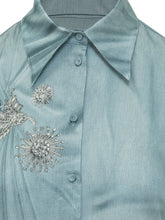 PINKO - Christa Fluid Shirt with Embroidery - Blue - LIDIASHOPPING® - Official Website