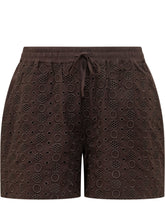 PINKO - Pantaloni Corti con Ricamo Traforato - Marrone - LIDIASHOPPING® - Official Website