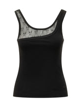PINKO - Logo Tulle Insert Ribbed Tank Top - Black - LIDIASHOPPING® - Official Website