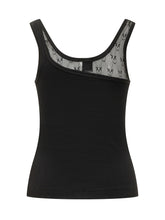 PINKO - Logo Tulle Insert Ribbed Tank Top - Black - LIDIASHOPPING® - Official Website