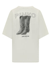 PINKO - Carmagnola T-shirt with Short Sleeves and Logo Print - White - LIDIASHOPPING® - Official Website