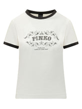 PINKO - T-shirt con Stampa Logo e Profili a Contrasto - Bianco - LIDIASHOPPING® - Official Website