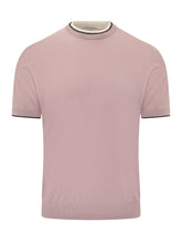 PAOLO PECORA - Short Sleeve Sweater with Contrast Crew Neck - Pink - LIDIASHOPPING® - Official Website