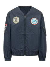 KENZO - Collarless Bomber Jacket with Patches - Blue - LIDIASHOPPING® - Official Website
