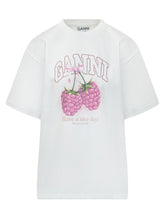 GANNI - T-shirt with Front Graphic Print and Short Sleeves - White - LIDIASHOPPING® - Official Website