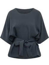 PAROSH - Blouse with Waist Bow - Blue - LIDIASHOPPING® - Official Website