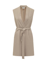 PAROSH - Sleeveless Jumpsuit with V Neck and Belt - Beige - LIDIASHOPPING® - Official Website