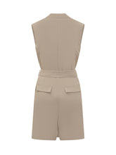 PAROSH - Sleeveless Jumpsuit with V Neck and Belt - Beige - LIDIASHOPPING® - Official Website