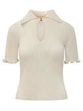 PINKO - Ribbed Crepe Polo Top with Cut-out - White - LIDIASHOPPING® - Official Website