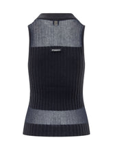 PINKO - Ribbed Tank Top with Wavy Hem - Blue - LIDIASHOPPING® - Official Website