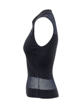 PINKO - Ribbed Tank Top with Wavy Hem - Blue - LIDIASHOPPING® - Official Website