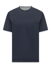 BRUNELLO CUCINELLI - T-Shirt con Dettagli a Contrasto - Blu - LIDIASHOPPING® - Official Website