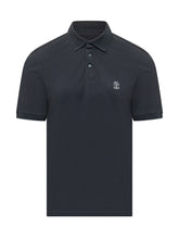 BRUNELLO CUCINELLI - Polo a Manica Corta con Ricamo sul Petto - Blu | Lidia Shopping | Official Website