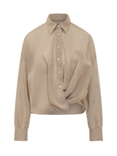 BRUNELLO CUCINELLI - Camicia Drappeggiata Con Nodo Frontale - Marrone - LIDIASHOPPING® - Official Website