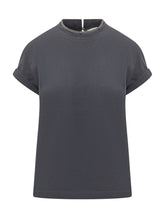 BRUNELLO CUCINELLI - Crew Neck Top with Rolled Sleeves - Blue - LIDIASHOPPING® - Official Website