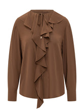 MAX MARA STUDIO - Shirt with Ruffles and Neck Tie - Brown - LIDIASHOPPING® - Official Website