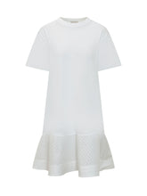 MONCLER - Dress with Short Sleeves and Eyelet Flounce Hem - White - LIDIASHOPPING® - Official Website