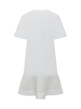 MONCLER - Dress with Short Sleeves and Eyelet Flounce Hem - White - LIDIASHOPPING® - Official Website
