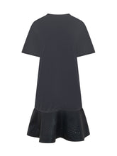 MONCLER - Abito con Maniche Corte e Fondo a Balza Traforata - Blu - LIDIASHOPPING® - Official Website