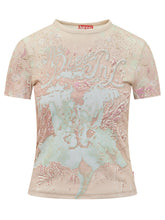 DIESEL - Bril T-Shirt with Floral Print and Logo - Pink - LIDIASHOPPING® - Official Website