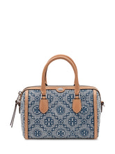 TORY BURCH - Borsa a Mano Petit Barrel in Denim con Monogramma - Blu | Lidia Shopping | Official Website