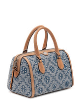 TORY BURCH - Borsa a Mano Petit Barrel in Denim con Monogramma - Blu | Lidia Shopping | Official Website