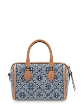 TORY BURCH - Borsa a Mano Petit Barrel in Denim con Monogramma - Blu | Lidia Shopping | Official Website