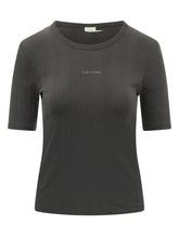 CALVIN KLEIN - Ribbed T-shirt with Logo - Black - LIDIASHOPPING® - Official Website