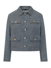 CIRCOLO - Cropped Jacket with Collar and Flap Pockets - Blue - LIDIASHOPPING® - Official Website