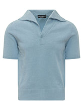 DOLCE & GABBANA - Knit Polo with Open Collar - Blue - LIDIASHOPPING® - Official Website