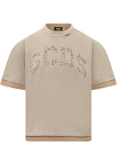 GCDS - T-shirt with Perforated Logo - Beige - LIDIASHOPPING® - Official Website