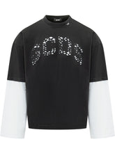GCDS - Long Sleeve T-shirt with Perforated Logo - Black - LIDIASHOPPING® - Official Website