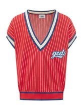 GCDS - Maglia Senza Maniche con Scollo a V - Rosso - LIDIASHOPPING® - Official Website
