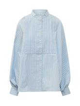 SOSUE - Camicia con Collo alla Coreana a Righe - Blu - LIDIASHOPPING® - Official Website